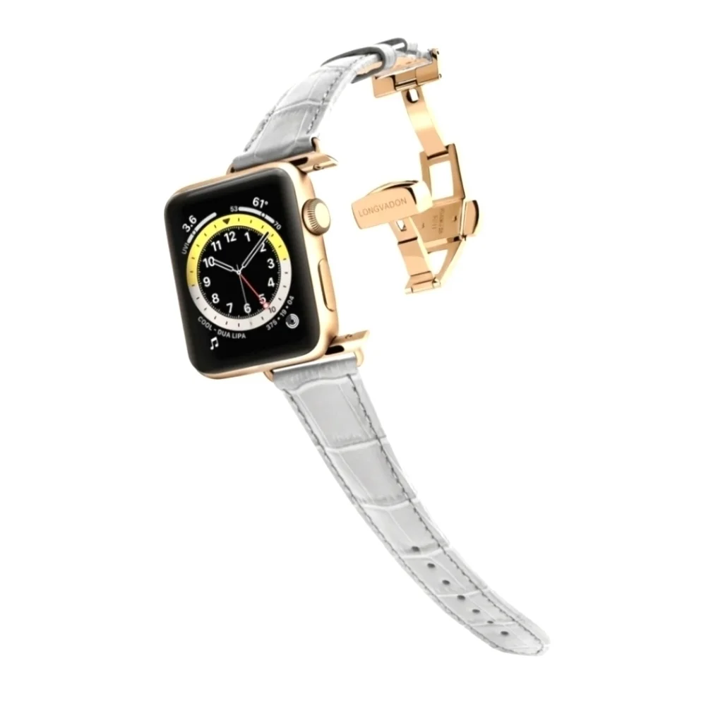 Watchband Womens Gray Leather Apple Compatible Series 1-9, Ultra 2 Longvadon